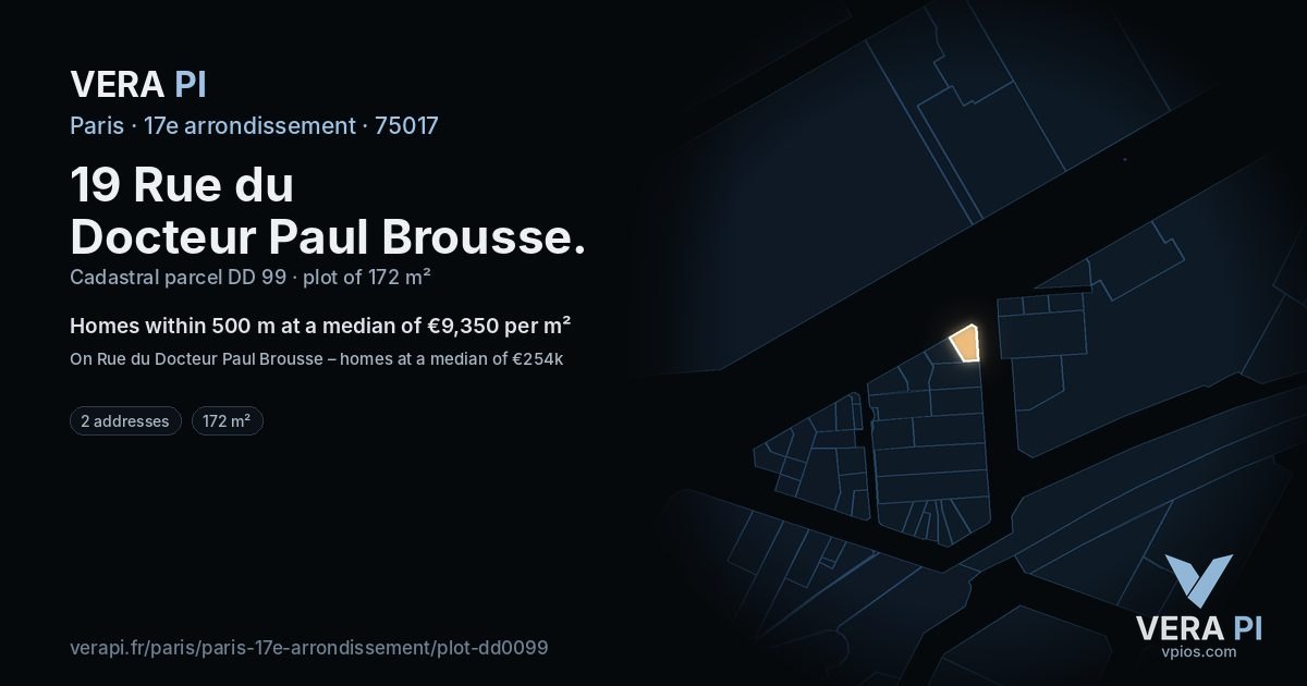 19 Rue du Docteur Paul Brousse, 17e arrondissement at night – the plot lit, the parcels around coloured by the prices near them