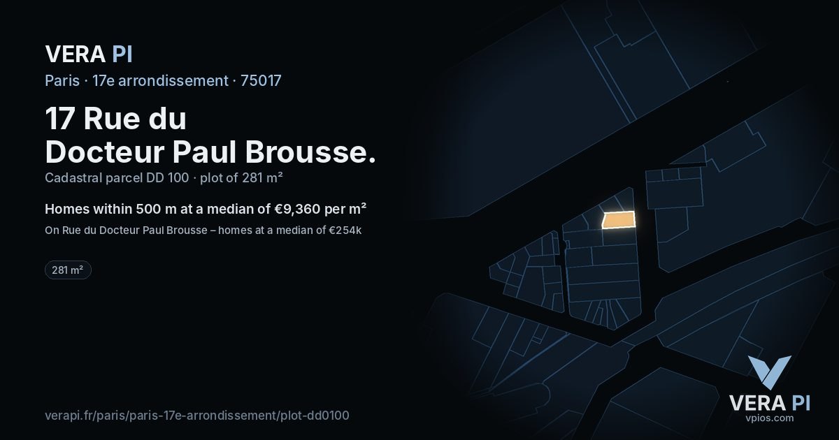 17 Rue du Docteur Paul Brousse, 17e arrondissement at night – the plot lit, the parcels around coloured by the prices near them