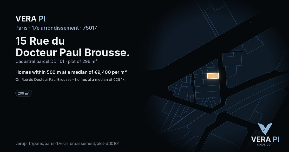 15 Rue du Docteur Paul Brousse, 17e arrondissement at night – the plot lit, the parcels around coloured by the prices near them