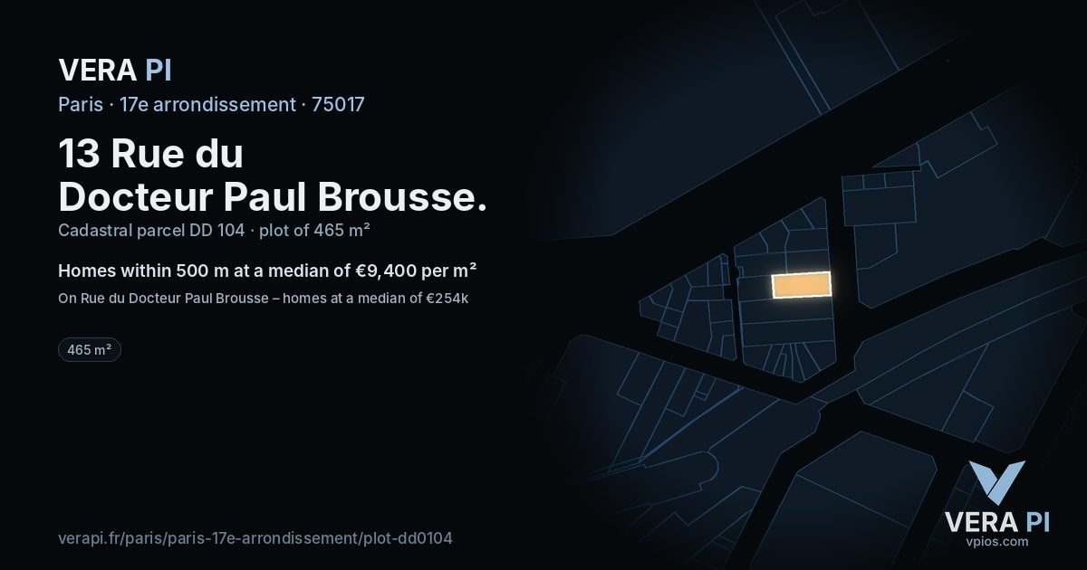 13 Rue du Docteur Paul Brousse, 17e arrondissement at night – the plot lit, the parcels around coloured by the prices near them