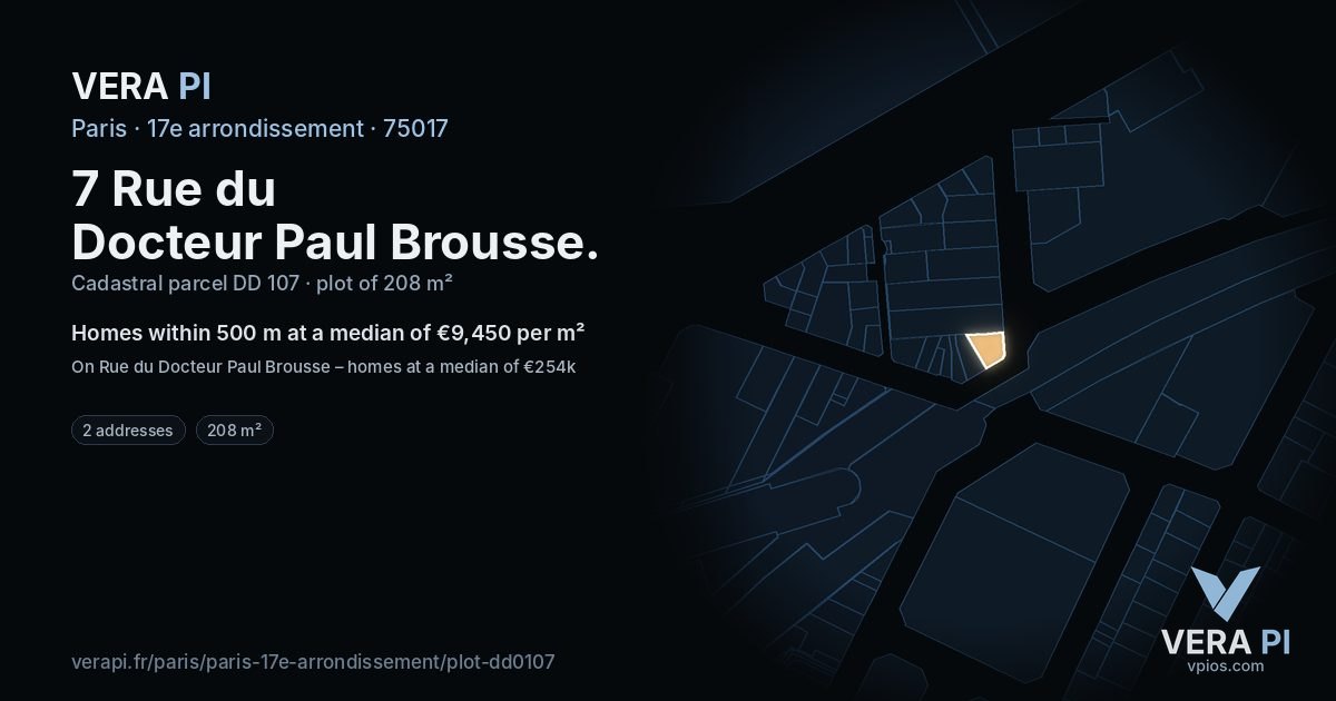 7 Rue du Docteur Paul Brousse, 17e arrondissement at night – the plot lit, the parcels around coloured by the prices near them