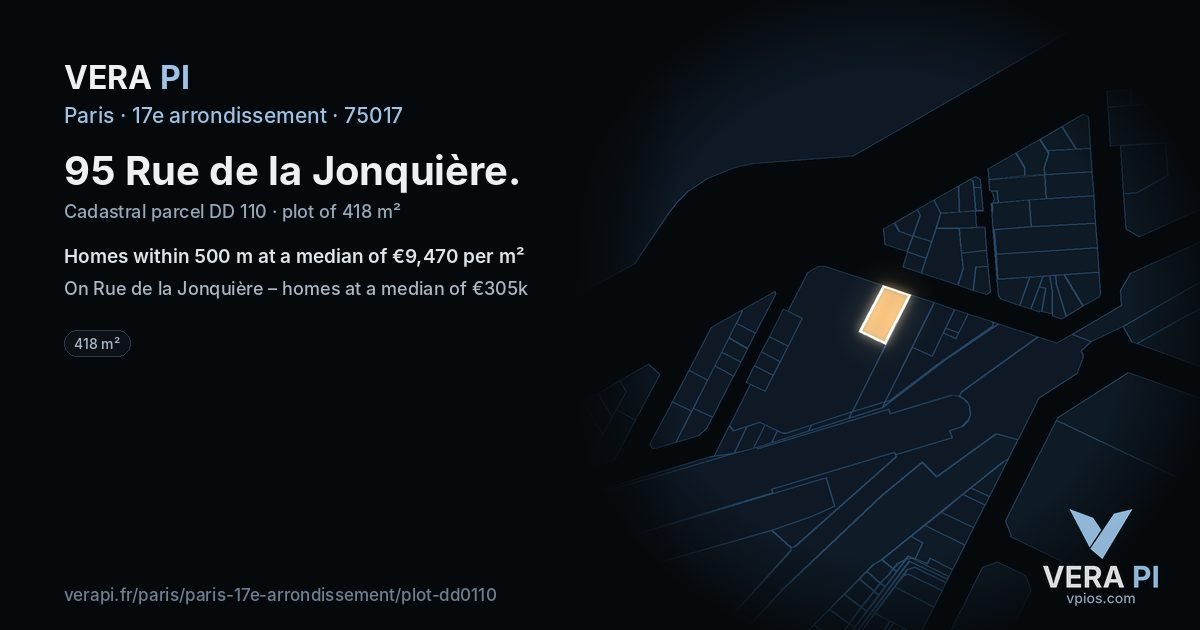95 Rue de la Jonquière, 17e arrondissement at night – the plot lit, the parcels around coloured by the prices near them