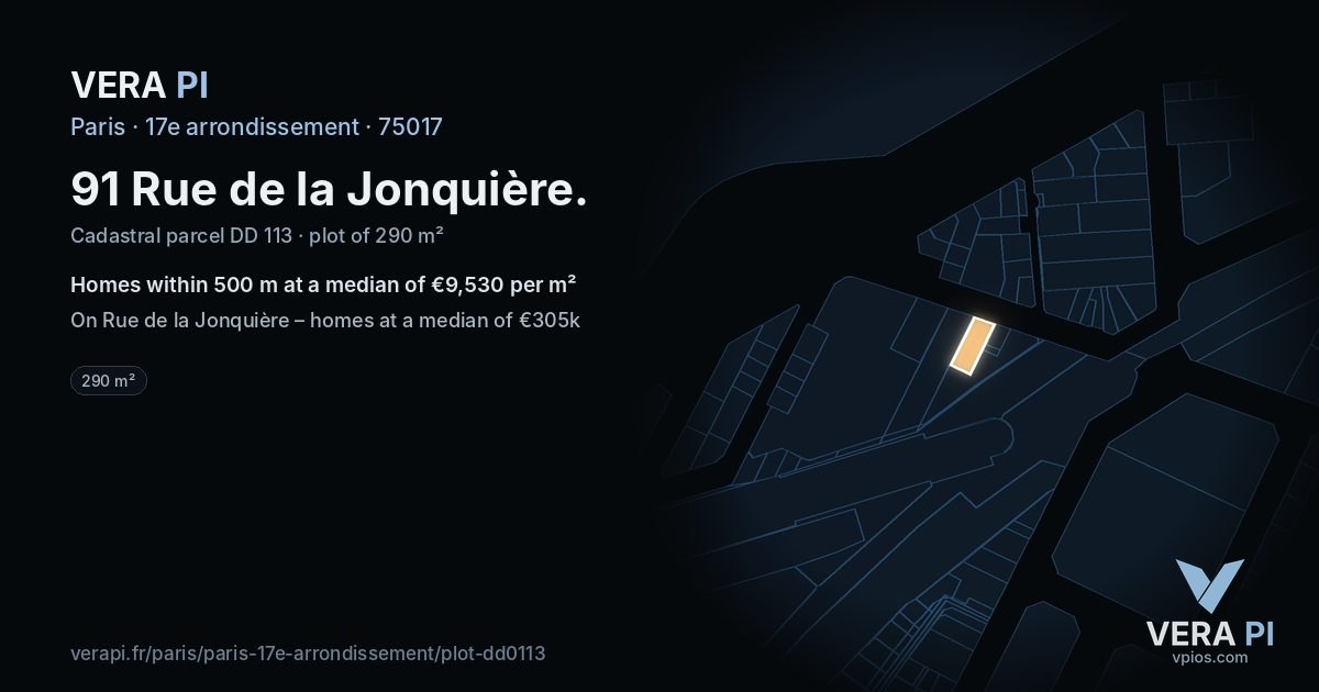 91 Rue de la Jonquière, 17e arrondissement at night – the plot lit, the parcels around coloured by the prices near them