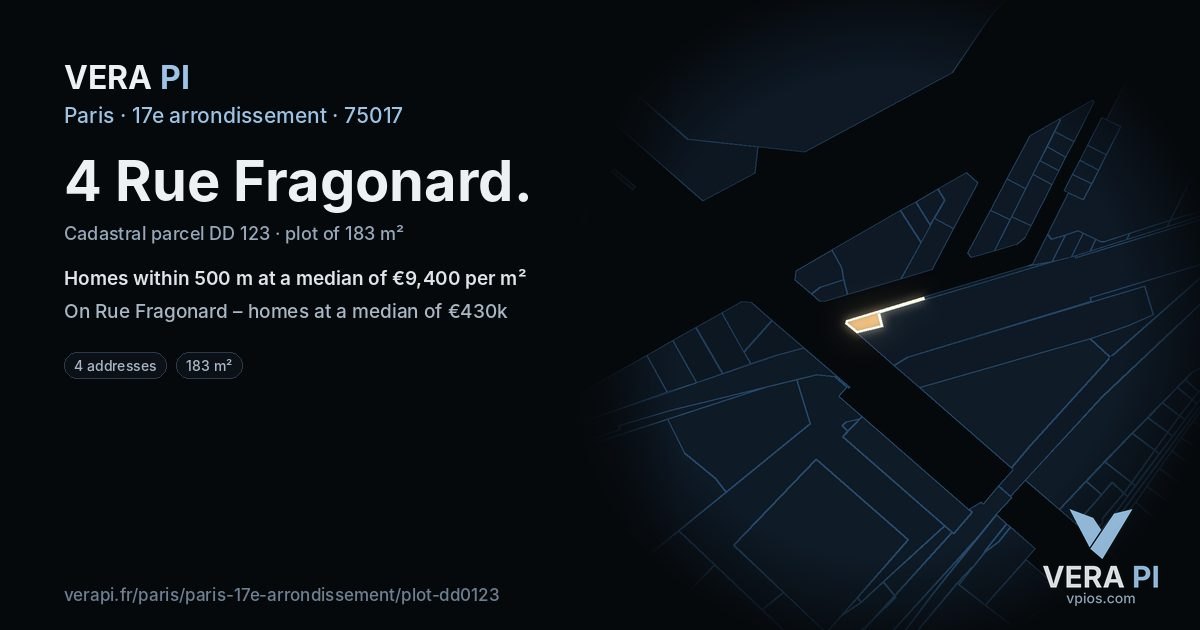 4 Rue Fragonard, 17e arrondissement at night – the plot lit, the parcels around coloured by the prices near them