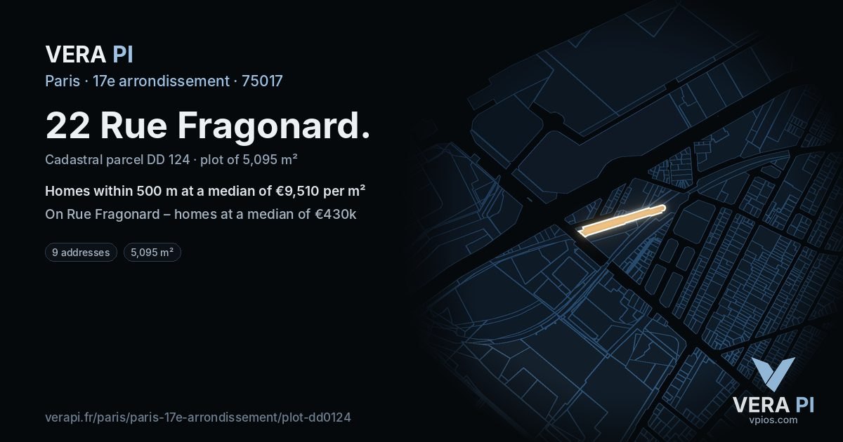 22 Rue Fragonard, 17e arrondissement at night – the plot lit, the parcels around coloured by the prices near them