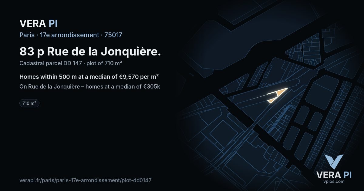 83 p Rue de la Jonquière, 17e arrondissement at night – the plot lit, the parcels around coloured by the prices near them