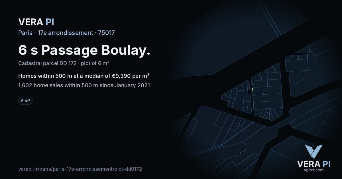 6 s Passage Boulay, 17e arrondissement at night – the plot lit, the parcels around coloured by the prices near them