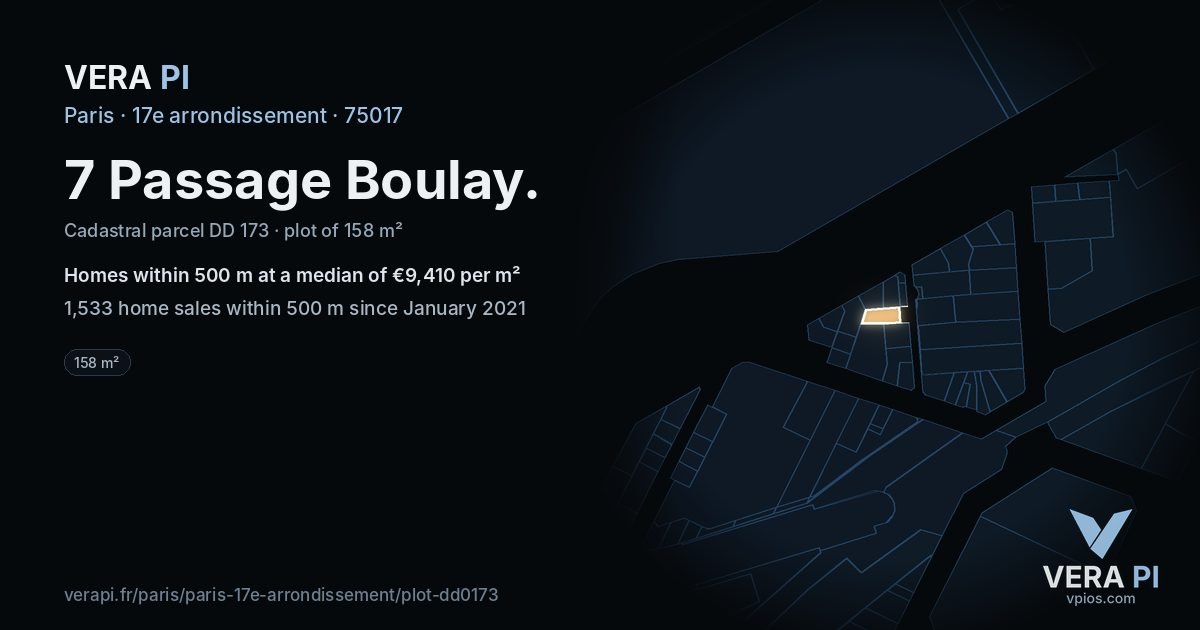 7 Passage Boulay, 17e arrondissement at night – the plot lit, the parcels around coloured by the prices near them