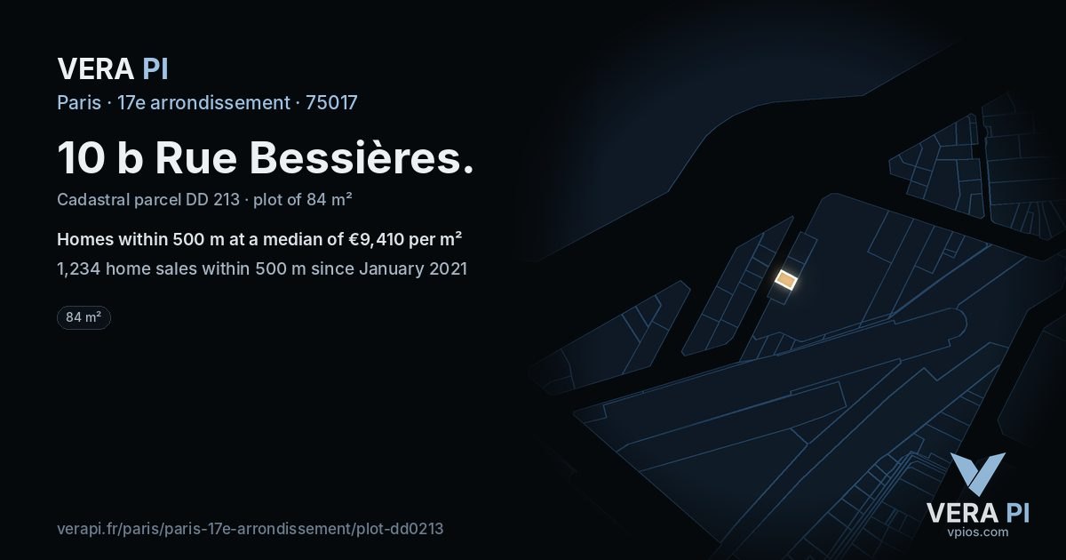 10 b Rue Bessières, 17e arrondissement at night – the plot lit, the parcels around coloured by the prices near them