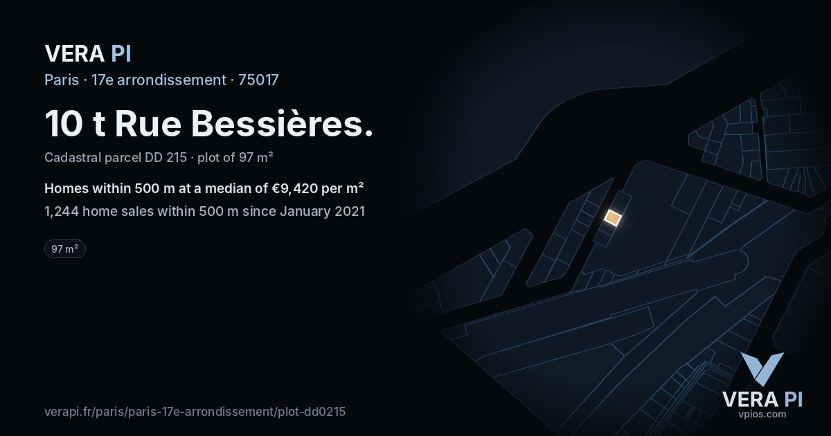 10 t Rue Bessières, 17e arrondissement at night – the plot lit, the parcels around coloured by the prices near them