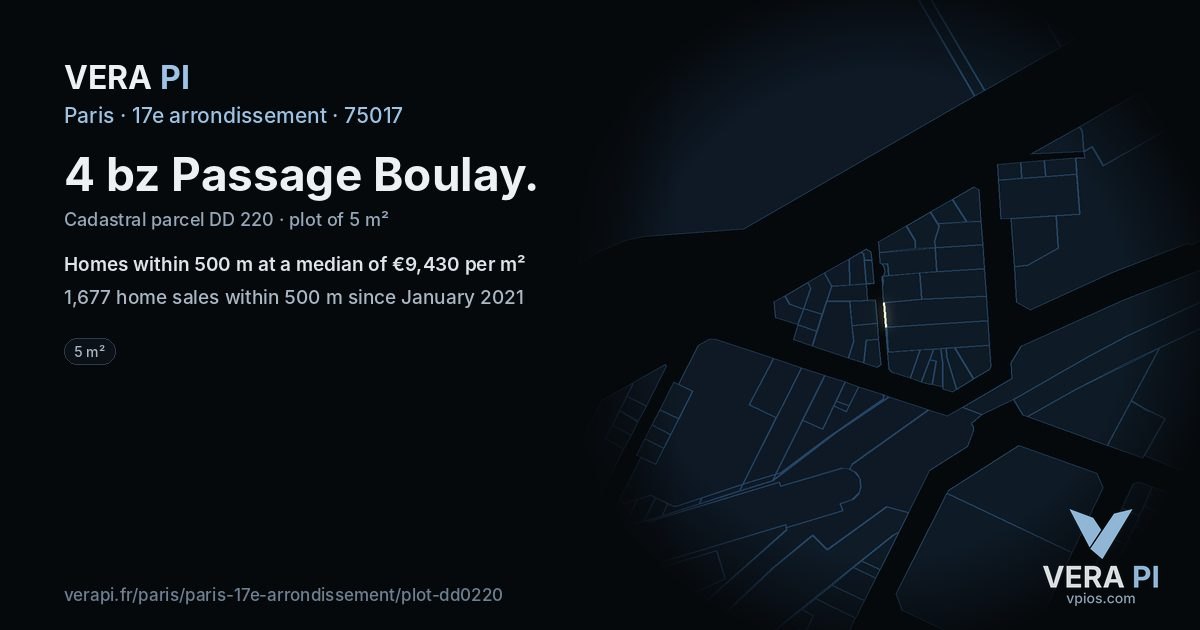 4 bz Passage Boulay, 17e arrondissement at night – the plot lit, the parcels around coloured by the prices near them