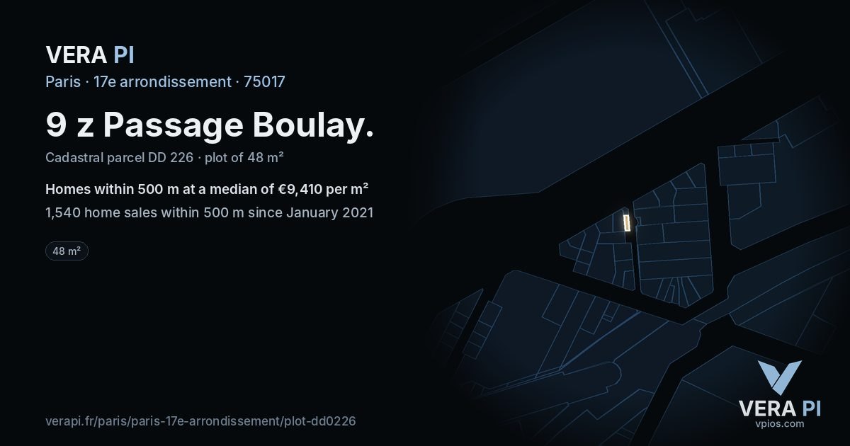 9 z Passage Boulay, 17e arrondissement at night – the plot lit, the parcels around coloured by the prices near them
