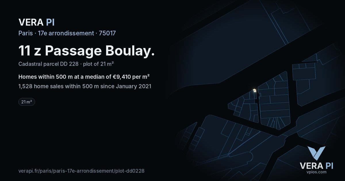 11 z Passage Boulay, 17e arrondissement at night – the plot lit, the parcels around coloured by the prices near them