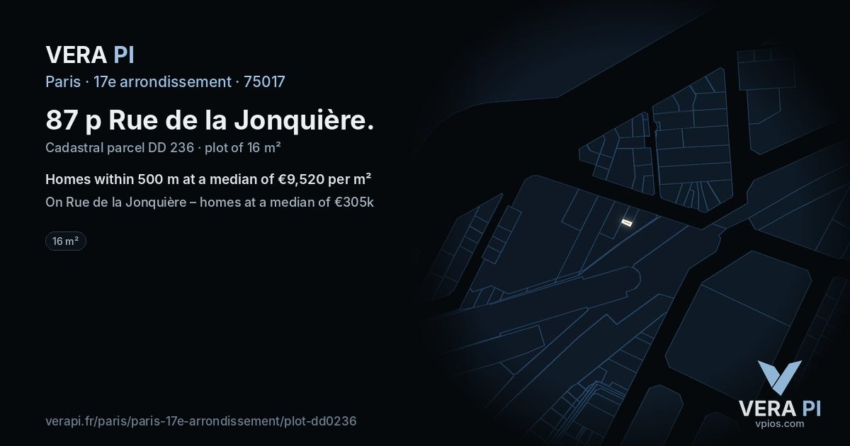 87 p Rue de la Jonquière, 17e arrondissement at night – the plot lit, the parcels around coloured by the prices near them