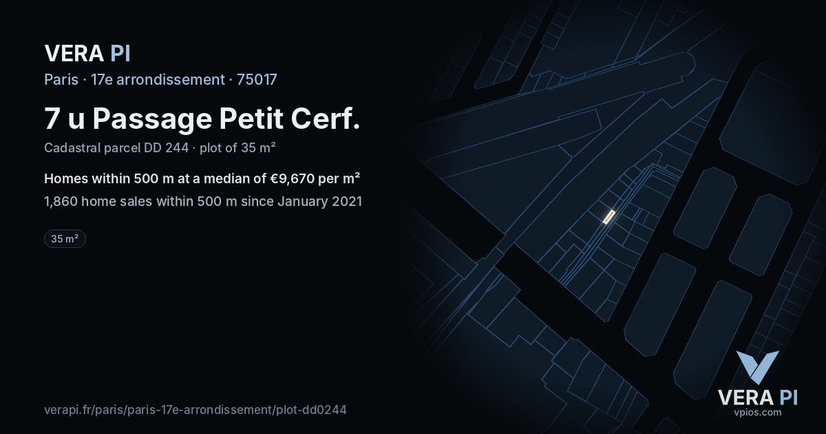 7 u Passage Petit Cerf, 17e arrondissement at night – the plot lit, the parcels around coloured by the prices near them