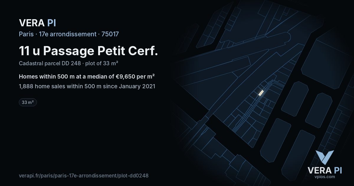 11 u Passage Petit Cerf, 17e arrondissement at night – the plot lit, the parcels around coloured by the prices near them