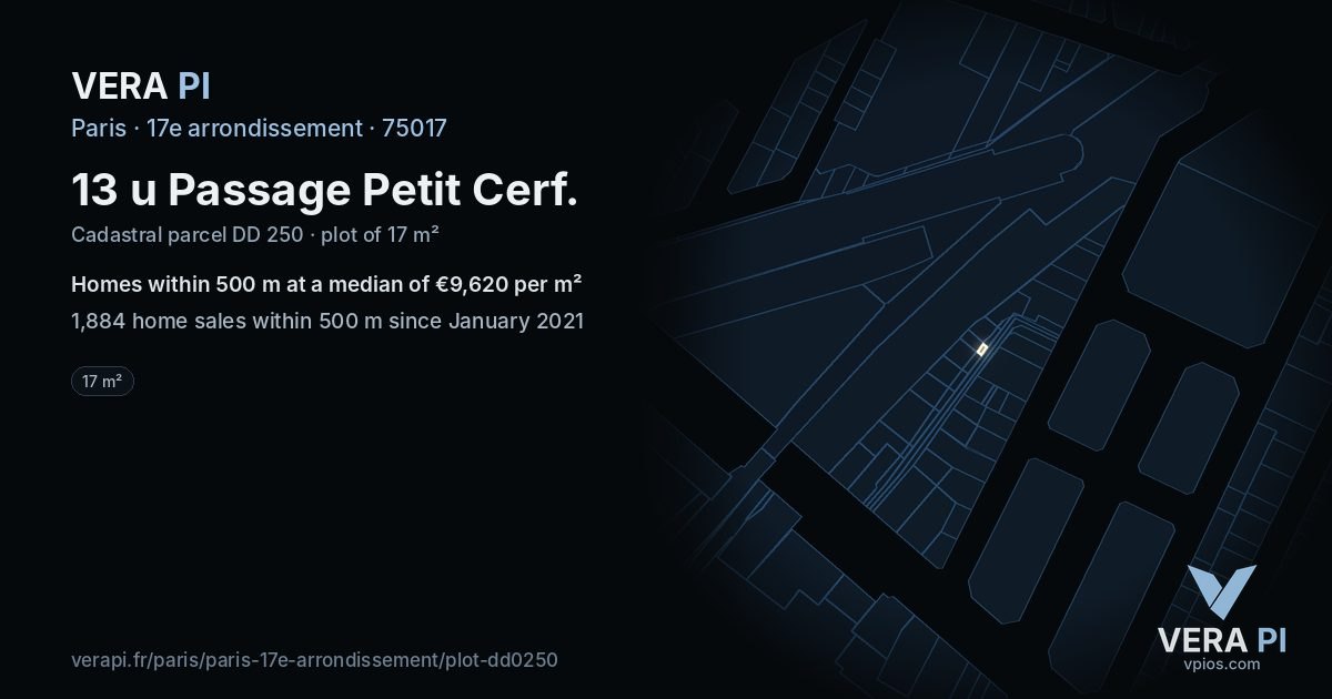 13 u Passage Petit Cerf, 17e arrondissement at night – the plot lit, the parcels around coloured by the prices near them