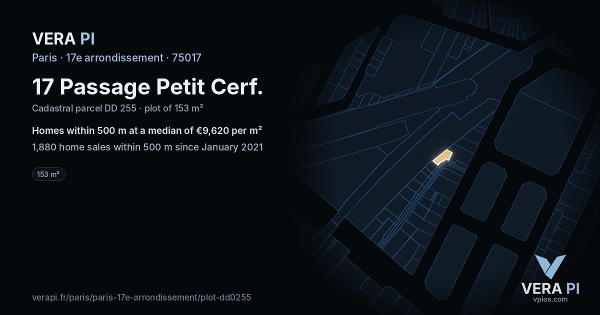 17 Passage Petit Cerf, 17e arrondissement at night – the plot lit, the parcels around coloured by the prices near them