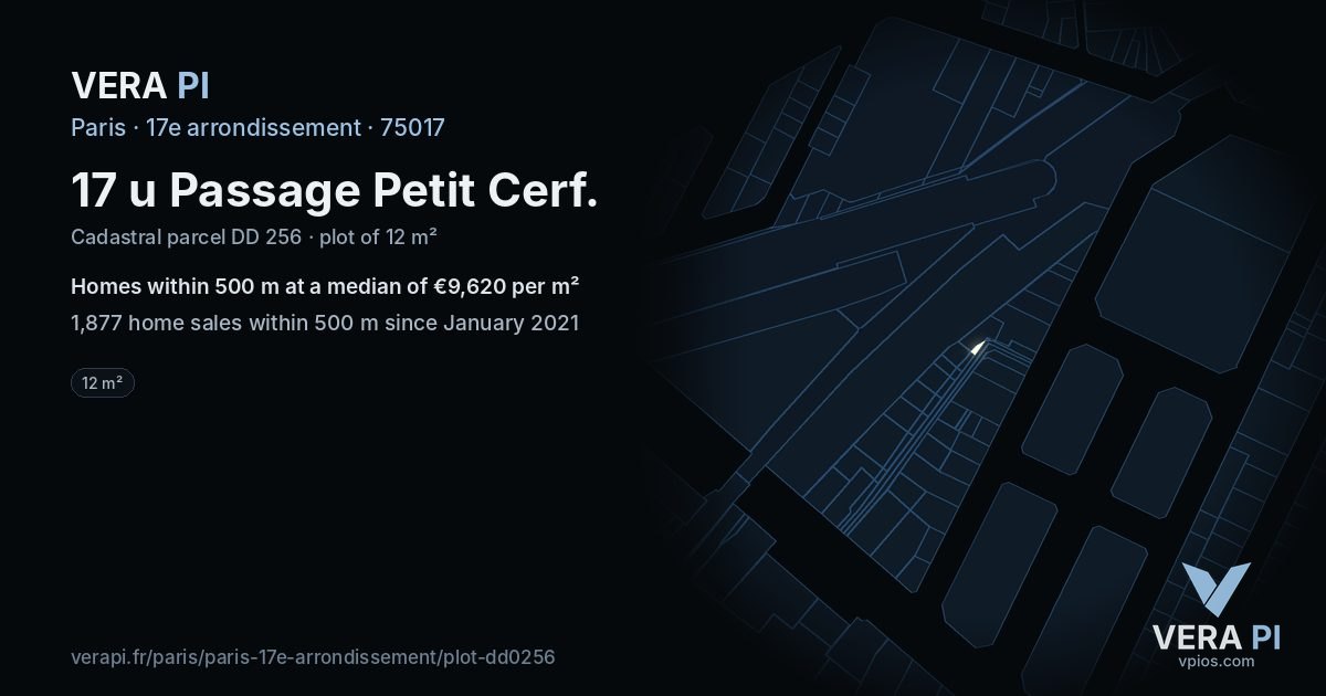 17 u Passage Petit Cerf, 17e arrondissement at night – the plot lit, the parcels around coloured by the prices near them