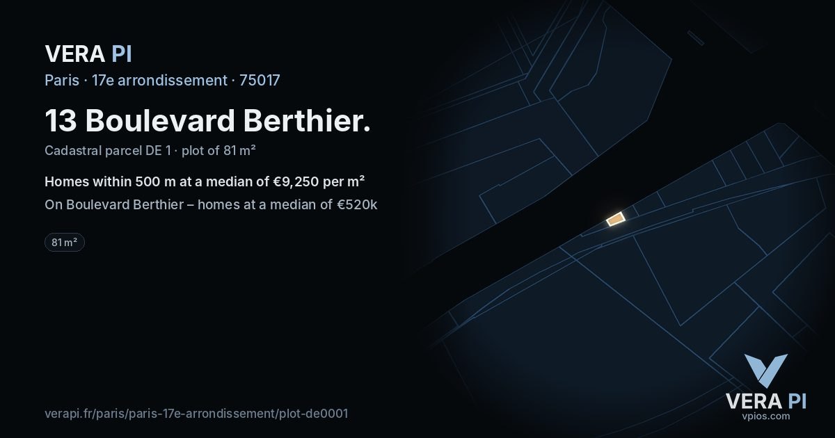 13 Boulevard Berthier, 17e arrondissement at night – the plot lit, the parcels around coloured by the prices near them