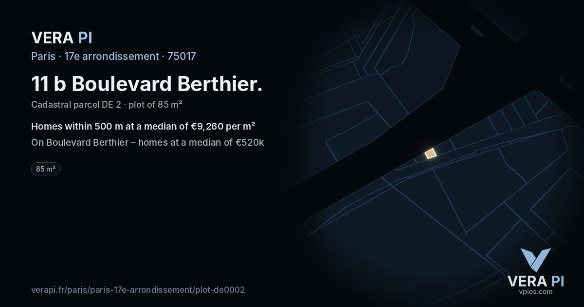 11 b Boulevard Berthier, 17e arrondissement at night – the plot lit, the parcels around coloured by the prices near them