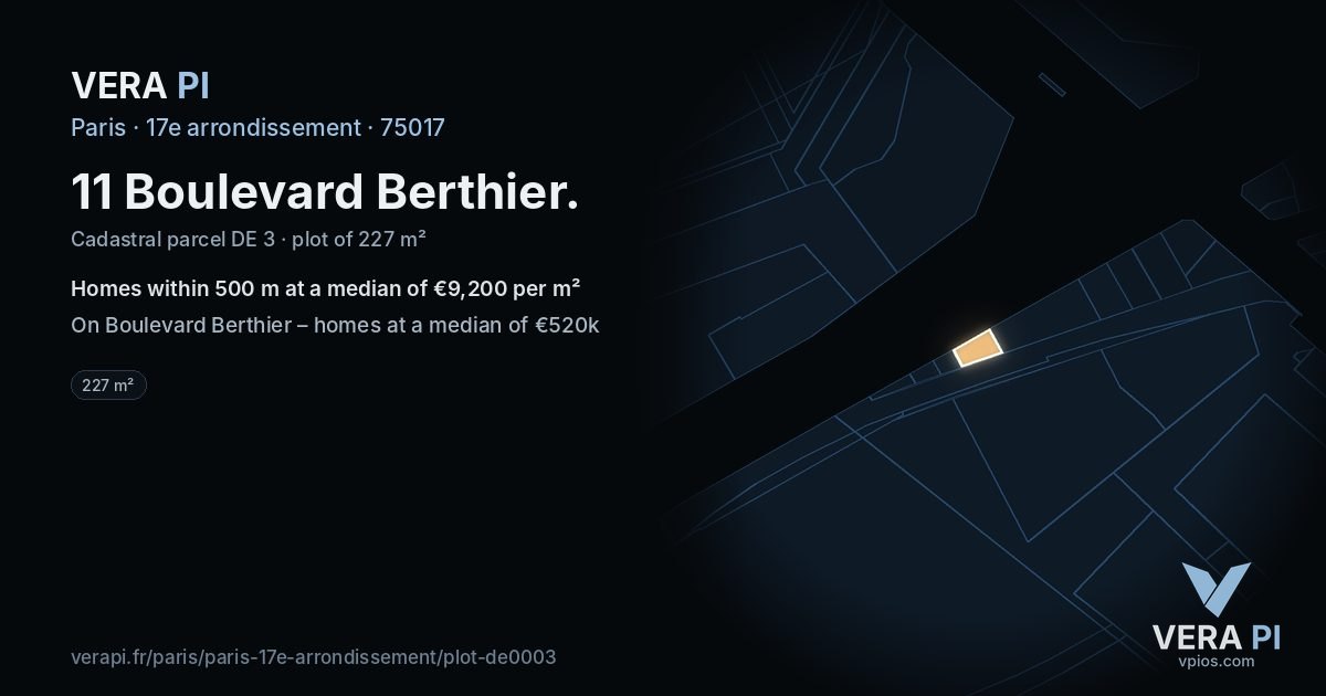 11 Boulevard Berthier, 17e arrondissement at night – the plot lit, the parcels around coloured by the prices near them