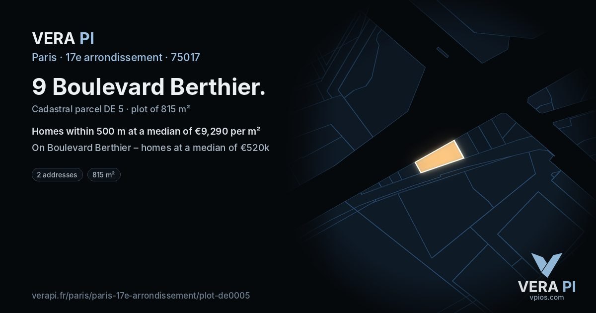 9 Boulevard Berthier, 17e arrondissement at night – the plot lit, the parcels around coloured by the prices near them