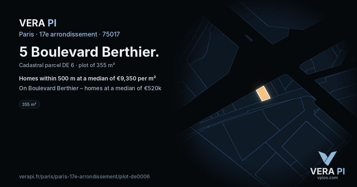 5 Boulevard Berthier, 17e arrondissement at night – the plot lit, the parcels around coloured by the prices near them