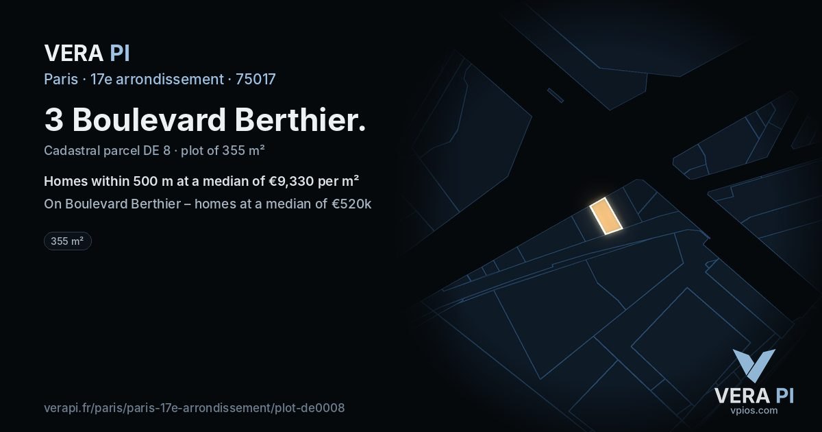 3 Boulevard Berthier, 17e arrondissement at night – the plot lit, the parcels around coloured by the prices near them