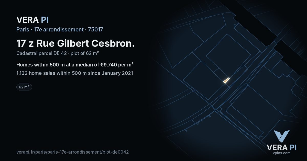 17 z Rue Gilbert Cesbron, 17e arrondissement at night – the plot lit, the parcels around coloured by the prices near them