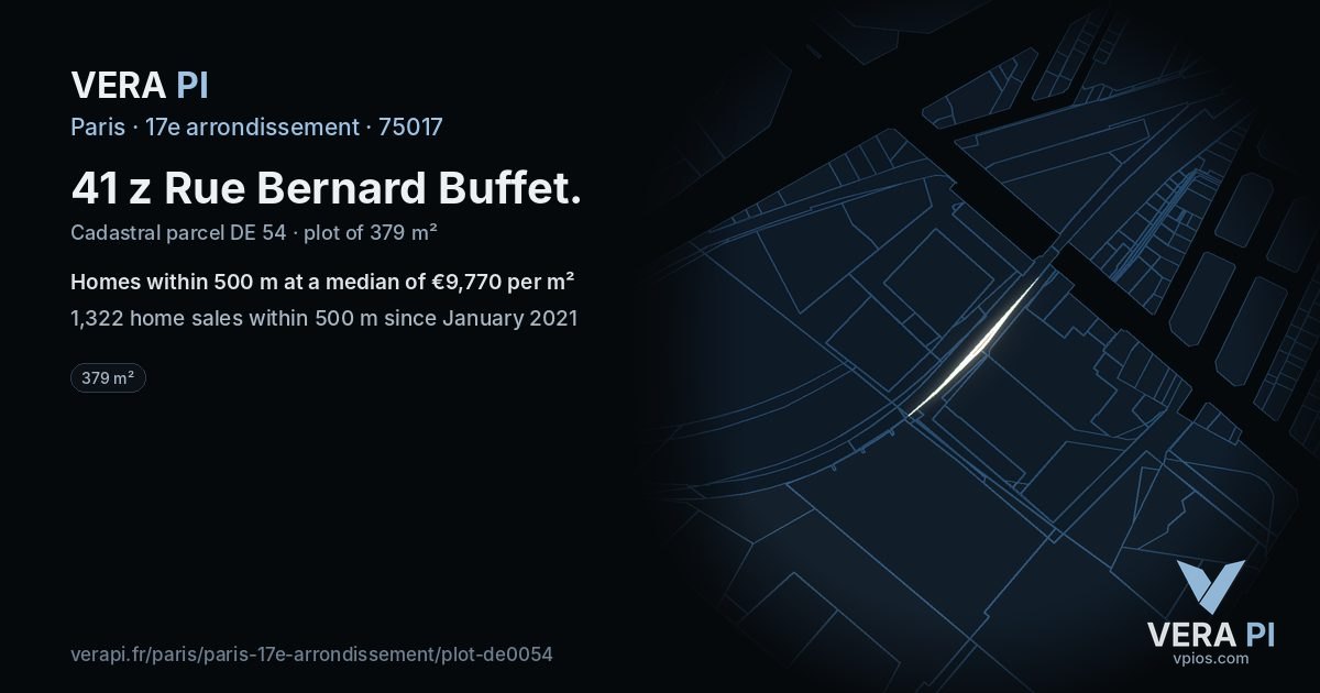 41 z Rue Bernard Buffet, 17e arrondissement at night – the plot lit, the parcels around coloured by the prices near them