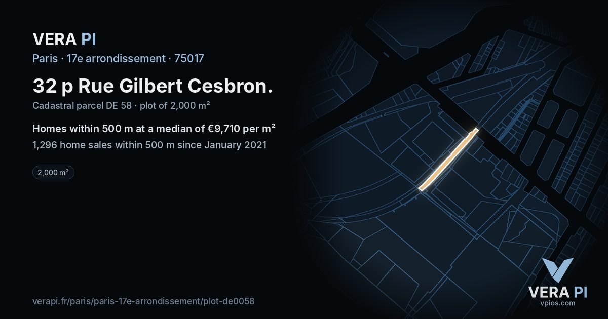 32 p Rue Gilbert Cesbron, 17e arrondissement at night – the plot lit, the parcels around coloured by the prices near them