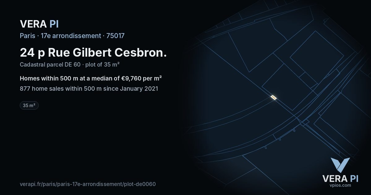 24 p Rue Gilbert Cesbron, 17e arrondissement at night – the plot lit, the parcels around coloured by the prices near them