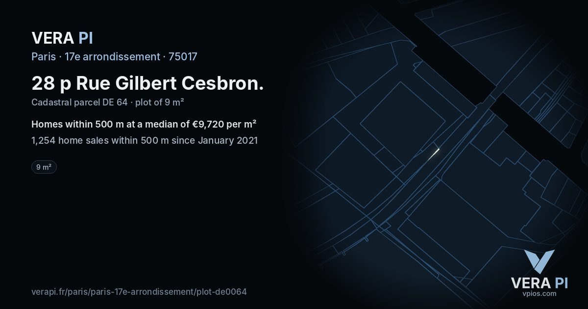 28 p Rue Gilbert Cesbron, 17e arrondissement at night – the plot lit, the parcels around coloured by the prices near them