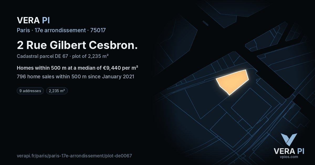 2 Rue Gilbert Cesbron, 17e arrondissement at night – the plot lit, the parcels around coloured by the prices near them
