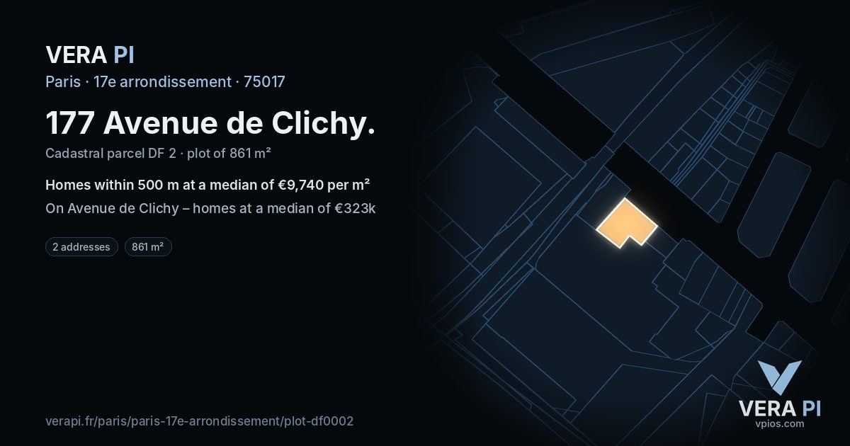 177 Avenue de Clichy, 17e arrondissement at night – the plot lit, the parcels around coloured by the prices near them