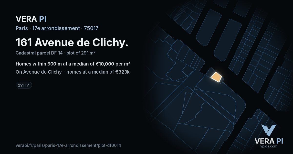 161 Avenue de Clichy, 17e arrondissement at night – the plot lit, the parcels around coloured by the prices near them