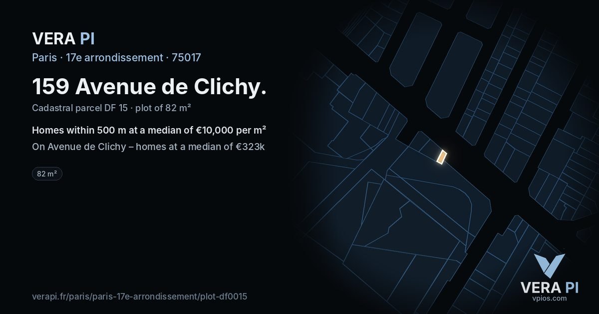159 Avenue de Clichy, 17e arrondissement at night – the plot lit, the parcels around coloured by the prices near them