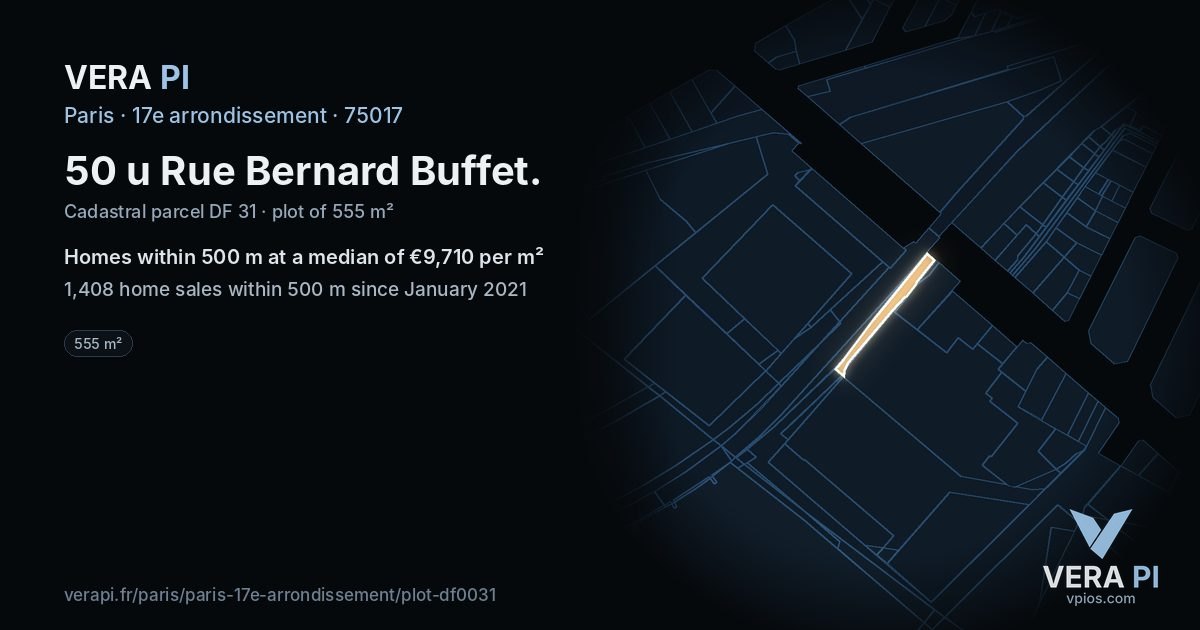 50 u Rue Bernard Buffet, 17e arrondissement at night – the plot lit, the parcels around coloured by the prices near them