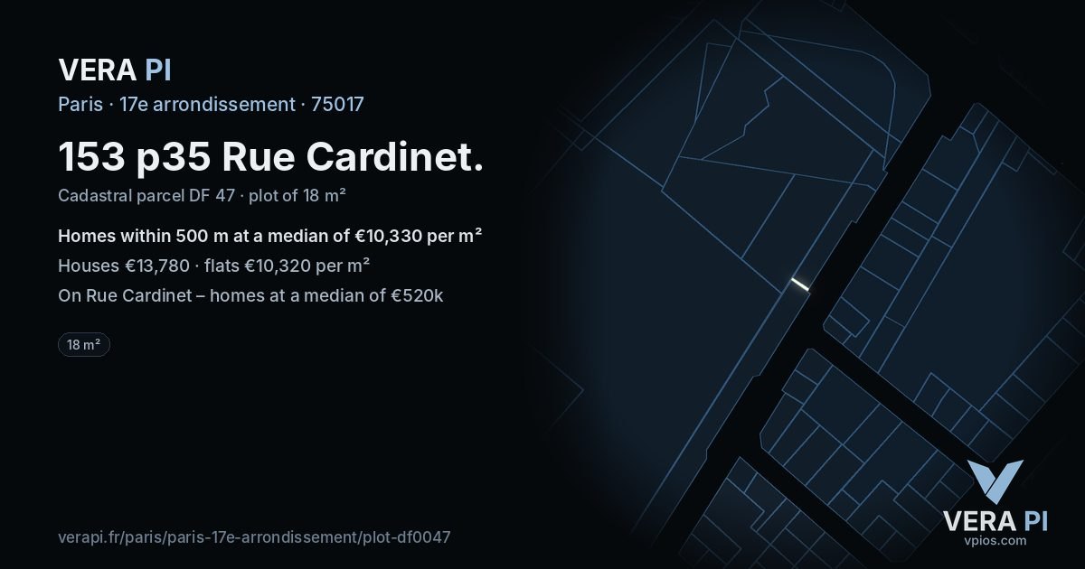 153 p35 Rue Cardinet, 17e arrondissement at night – the plot lit, the parcels around coloured by the prices near them