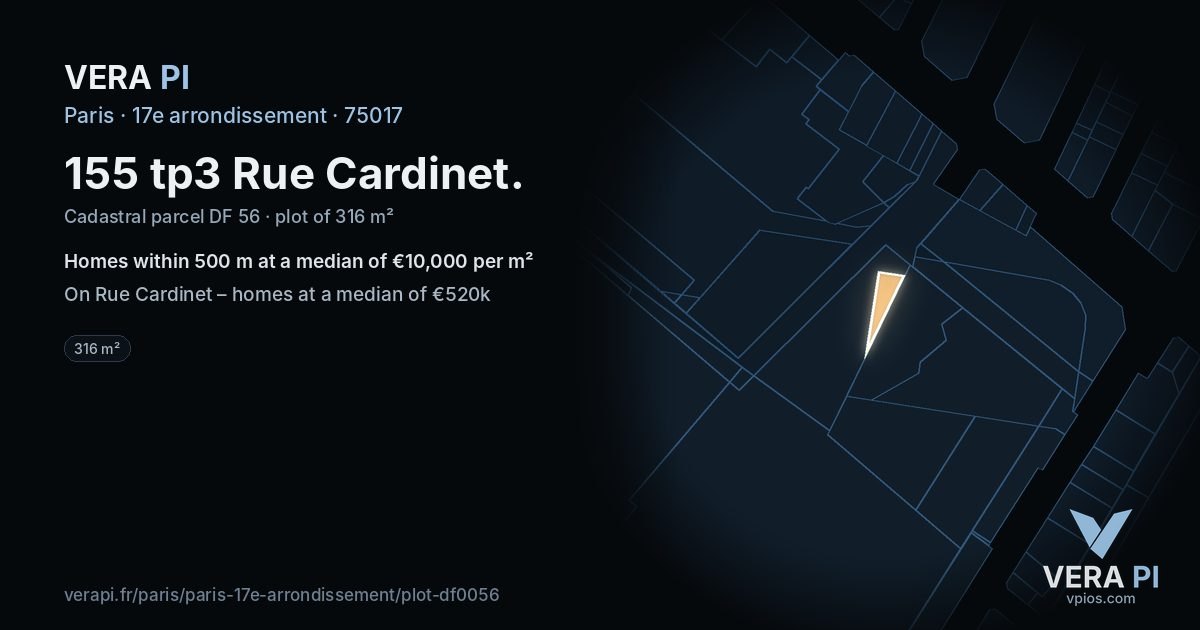 155 tp3 Rue Cardinet, 17e arrondissement at night – the plot lit, the parcels around coloured by the prices near them