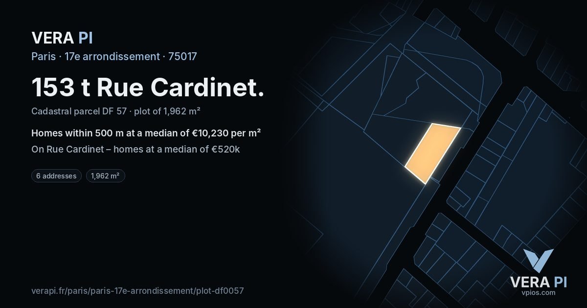 153 t Rue Cardinet, 17e arrondissement at night – the plot lit, the parcels around coloured by the prices near them