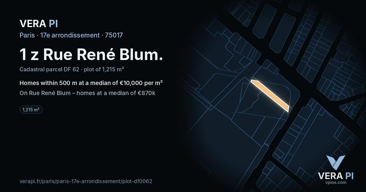 1 z Rue René Blum, 17e arrondissement at night – the plot lit, the parcels around coloured by the prices near them