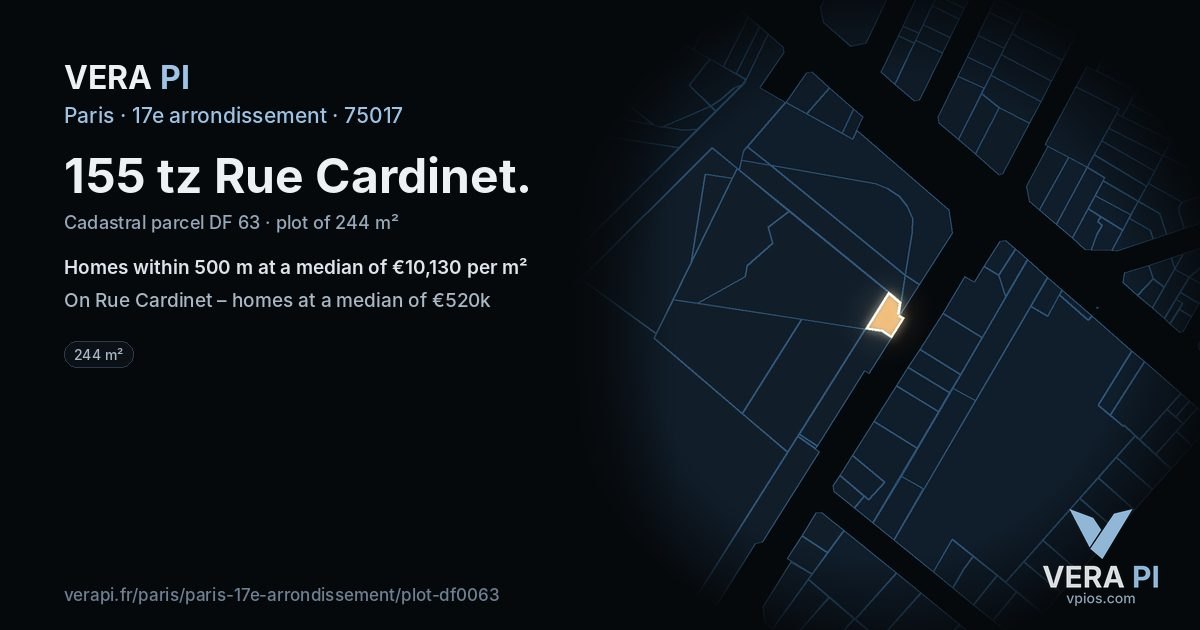 155 tz Rue Cardinet, 17e arrondissement at night – the plot lit, the parcels around coloured by the prices near them
