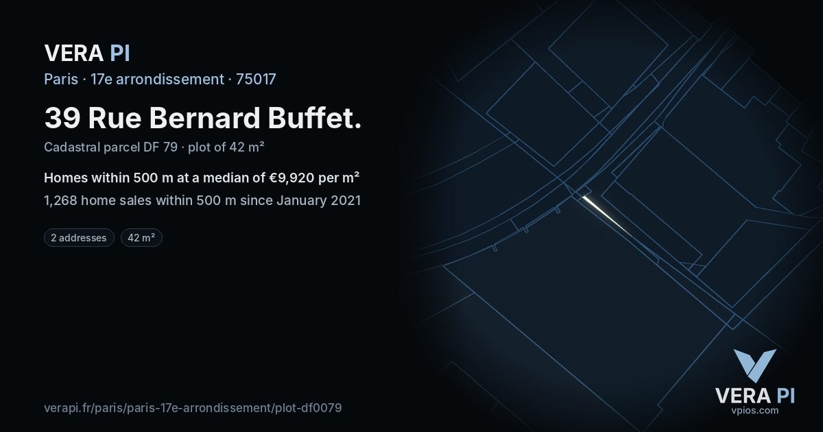 39 Rue Bernard Buffet, 17e arrondissement at night – the plot lit, the parcels around coloured by the prices near them