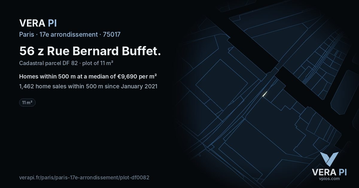 56 z Rue Bernard Buffet, 17e arrondissement at night – the plot lit, the parcels around coloured by the prices near them