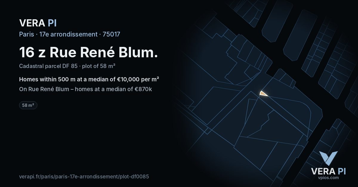 16 z Rue René Blum, 17e arrondissement at night – the plot lit, the parcels around coloured by the prices near them