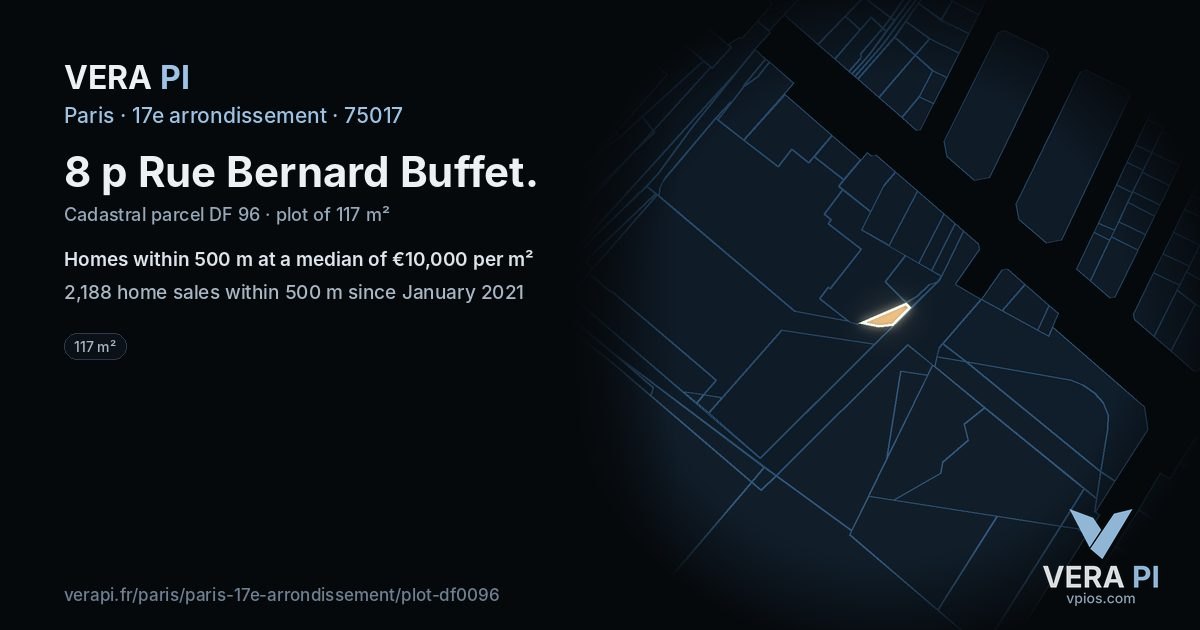 8 p Rue Bernard Buffet, 17e arrondissement at night – the plot lit, the parcels around coloured by the prices near them