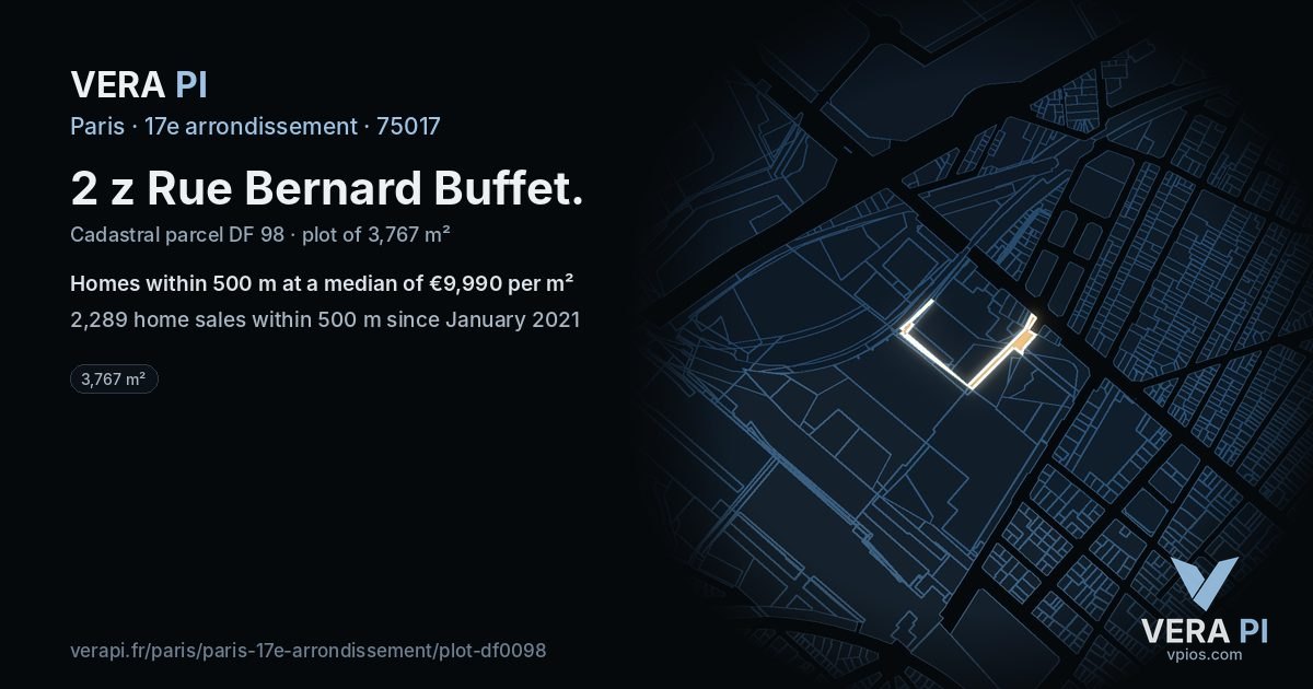 2 z Rue Bernard Buffet, 17e arrondissement at night – the plot lit, the parcels around coloured by the prices near them