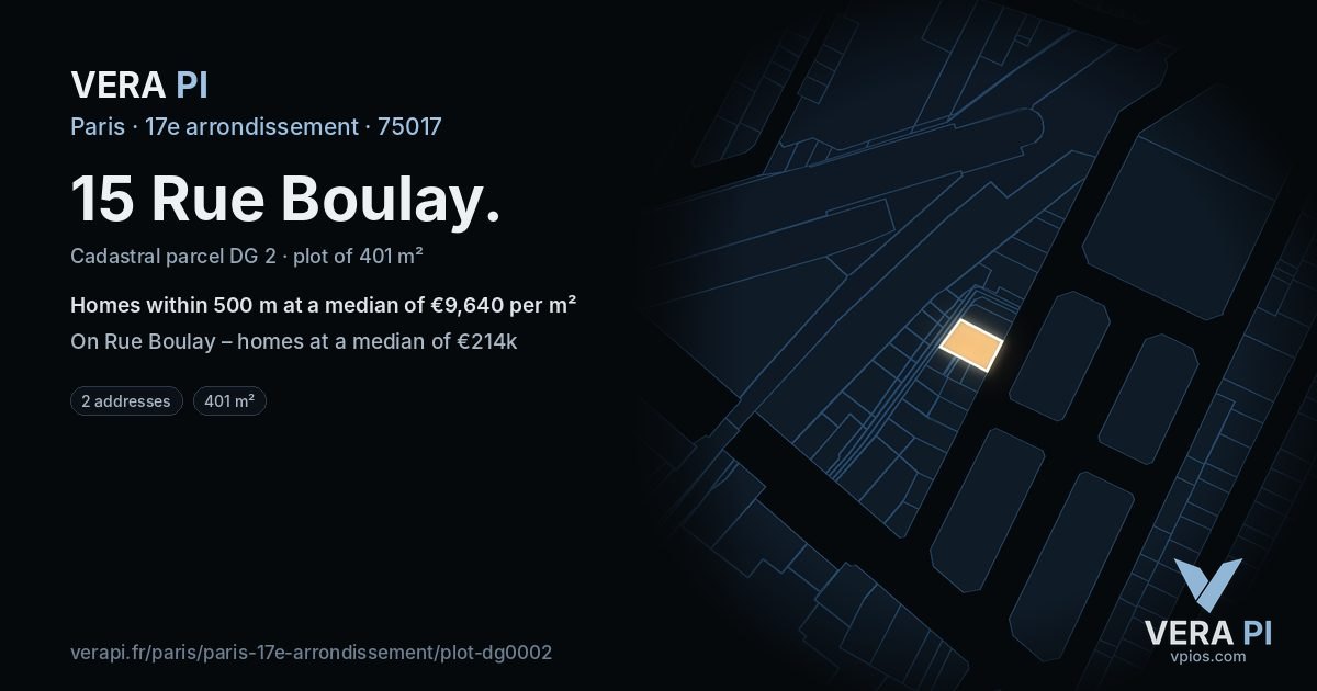 15 Rue Boulay, 17e arrondissement at night – the plot lit, the parcels around coloured by the prices near them